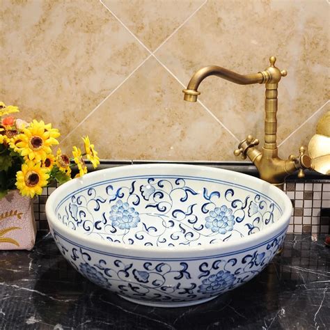 Bthroom Counter Top Wash Basin Cloakroom Hand Painted Vessel Sink ...