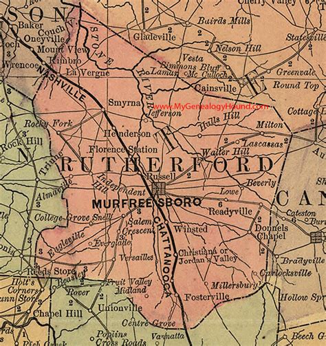 Rutherford County, Tennessee 1888 Map