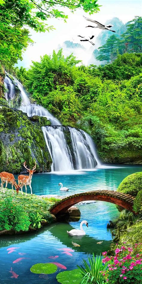 3D Waterfall Animals 1327 Stair Risersdi 2020, spring waterfalls with baby animals HD phone ...