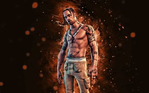 Download wallpapers Travis Scott, 4k, brown neon lights, Fortnite Battle Royale, Fortnite ...