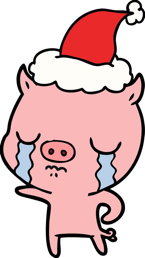 line drawing of a pig crying wearing santa hat 8747277 Vector Art at Vecteezy