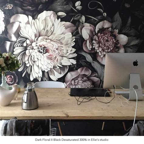 Dark Floral II Black Desaturated Wallpaper - by Ellie Cashman Design ...