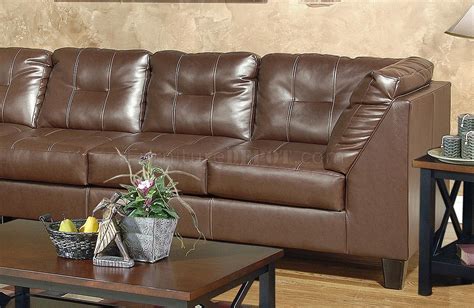 Brown Bonded Leather Modern Sectional Sofa W/Tufted Seats