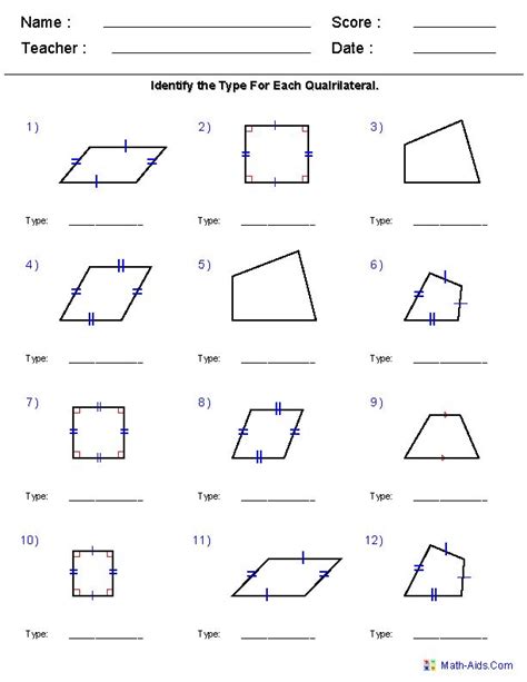 Area Of Triangles And Quadrilaterals Worksheet