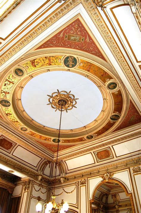 Detail of the neoclassical decoration of the ceiling, at Biddulph ...