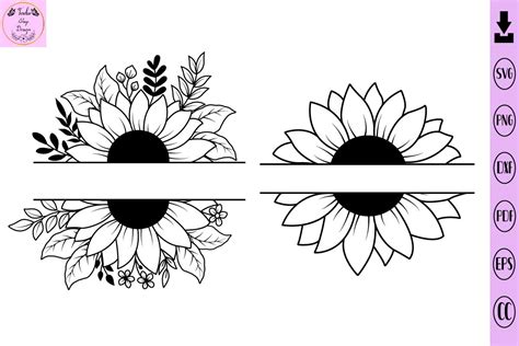 Sunflower Split Monogram Svg, Flower Svg Graphic by Tadashop Design · Creative Fabrica