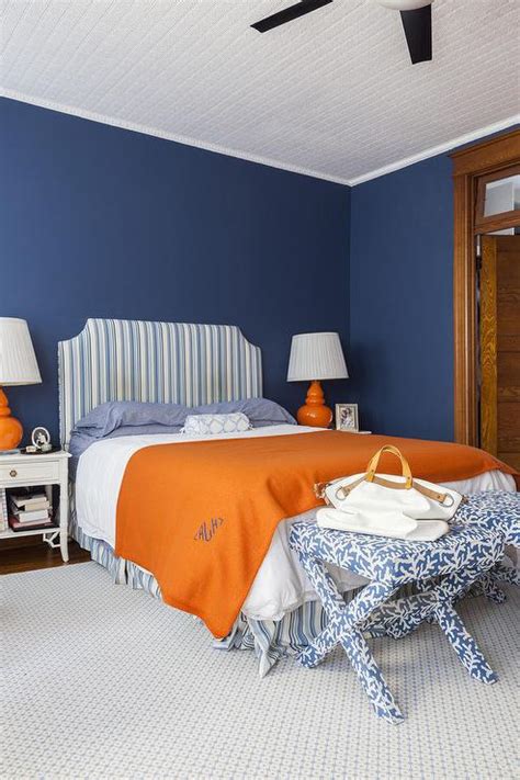 Blue and Orange Bedroom Design - Transitional - Bedroom