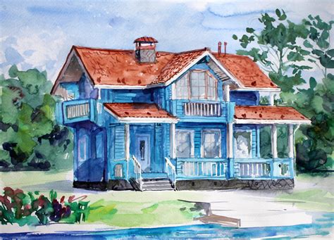 Watercolor Custom House Portrait Illustration Made to Order - Etsy