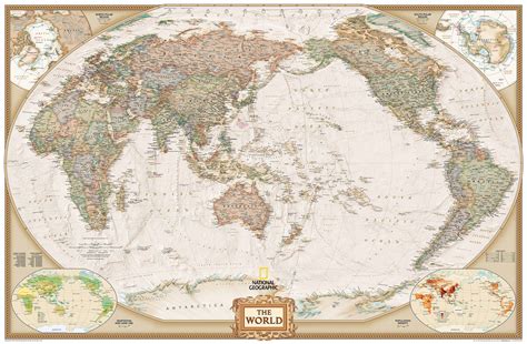 National Geographic World Executive Political Wall Map - Pacific Centered | Antique world map ...