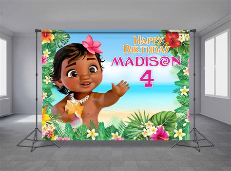 Baby Moana Birthday Backdrop Custom Cute Moana Party Baby | Etsy