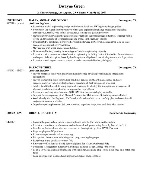 Assistant Engineer Resume Samples | Velvet Jobs