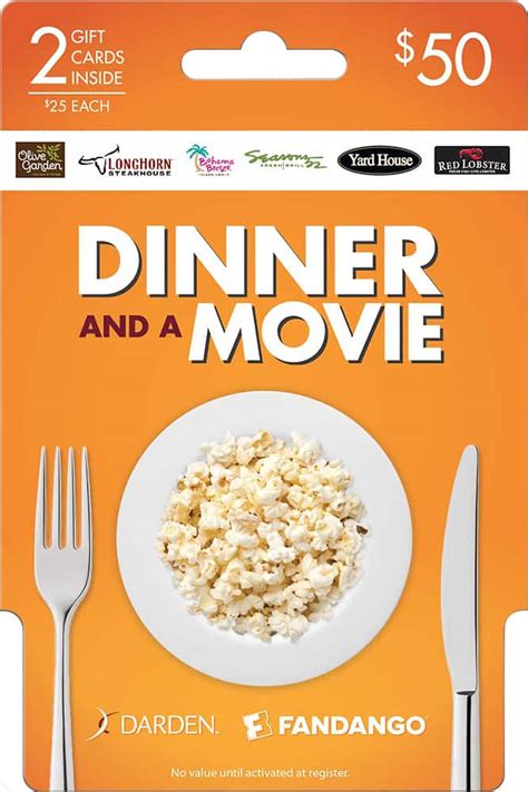 Customer Reviews: Darden Fandango $50 Dinner and a Movie Gift Card Pack ...