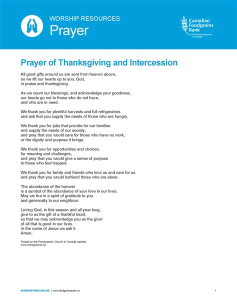 Prayer of Thanksgiving and Intercession | Canadian Foodgrains Bank