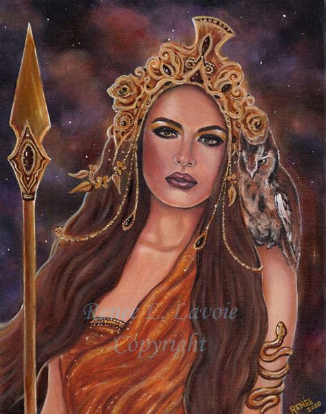 Athena greek goddess with owl original painting fantasy art | Etsy