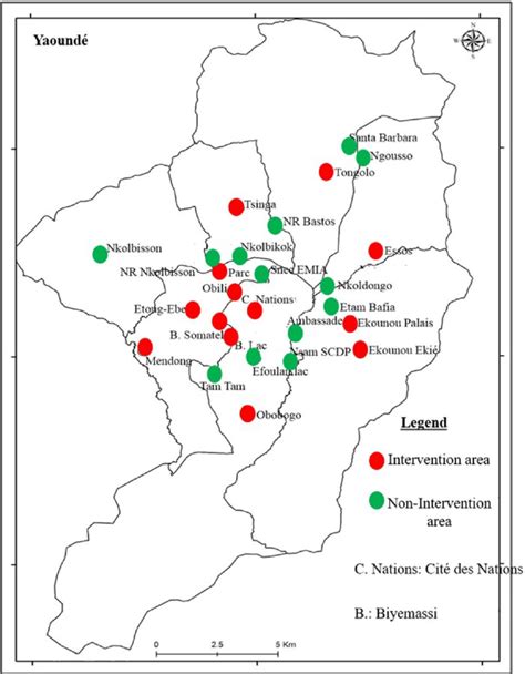 A map of the city of Yaoundé presenting intervention and... | Download ...