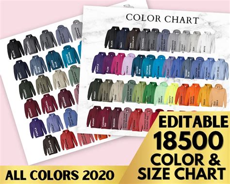 Gildan 18500 Size Chart Color Chart ALL 47 COLORS Gildan | Etsy