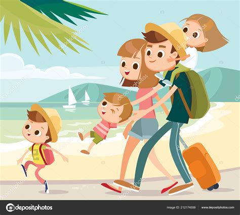 Happy Family Vacation Walking Seashore Stock Vector Image by ©olga1818 ...