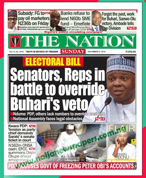 Nigerian Newspapers Front Page Headlines, Sunday 9th December 2018 ...