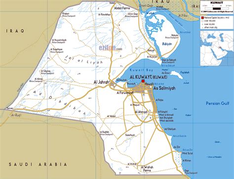 Large road map of Kuwait with cities and airports | Kuwait | Asia | Mapsland | Maps of the World