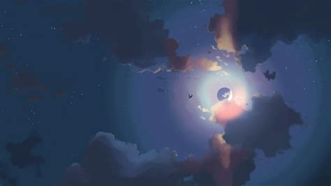 Anime Night Sky With Full Moon