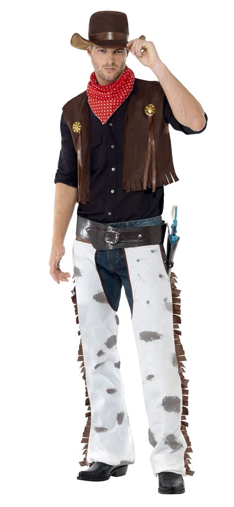 Cowboy Costume Mens Western Wild West Chaps Fancy Dress Adult Outfit + Hat | eBay