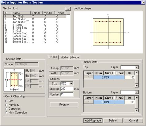 Beam Section Data for Checking