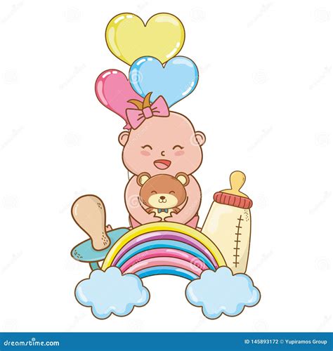 Cute Baby Shower Cartoon Vector Illustration | CartoonDealer.com #145893172