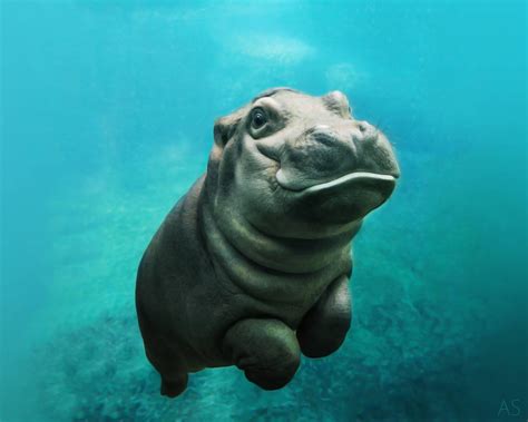 Baby Hippopotamus In Water