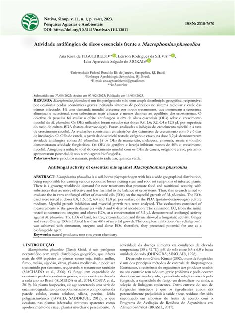 (PDF) ATIVIDADE ANTIFÚNGICA DE ÓLEOS ESSENCIAIS FRENTE A Macrophomina ...