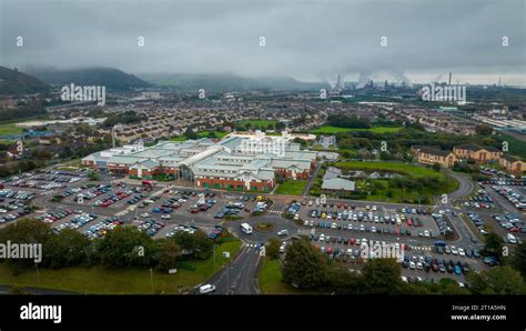 Editorial Port Talbot, UK - October 12, 2023: Aerial view of Neath Port Talbot Hospital, a ...