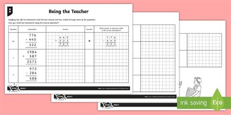 Checking Answers Student Worksheet - Addition and Subtraction