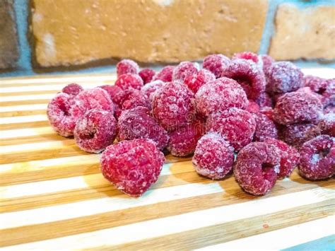Frozen Raspberry. Close Up. Frozen Raspberries on Wooden Tables. Stock Image - Image of organic ...