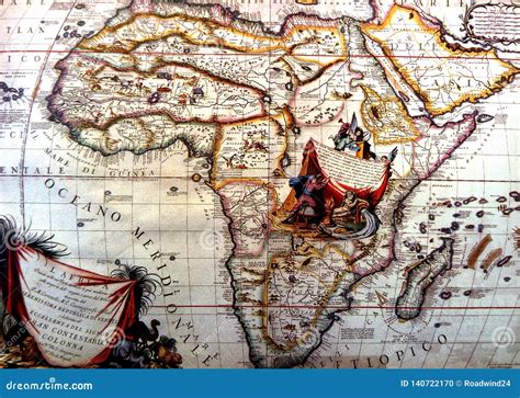 Ancient Map of Africa and Arabian Peninsula Stock Photo - Image of ...