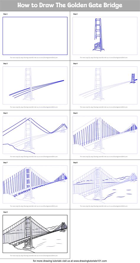 How To Draw The Golden Gate Bridge Printable Drawing Sheet By | Images ...