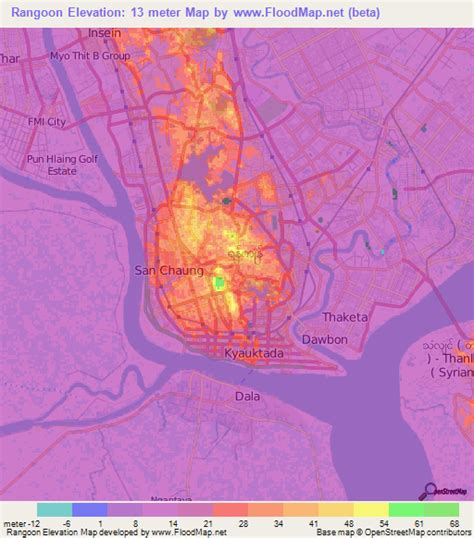 Elevation of Rangoon,Myanmar Elevation Map, Topography, Contour