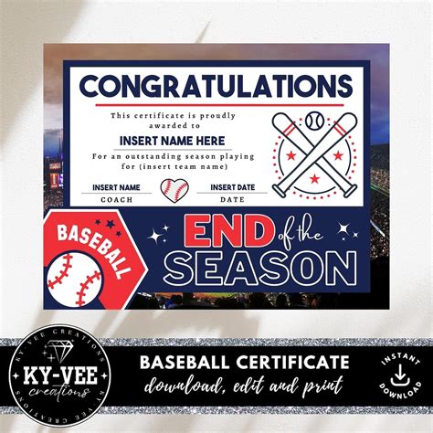 Editable Baseball Certificate Template, INSTANT DOWNLOAD, Printable ...