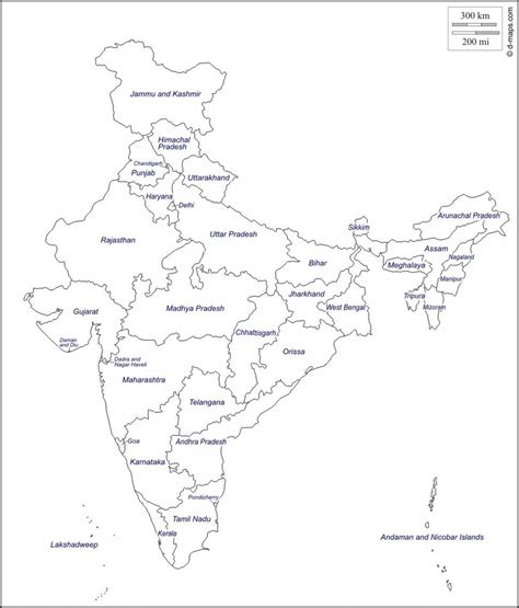 Outline Map Of India With States New