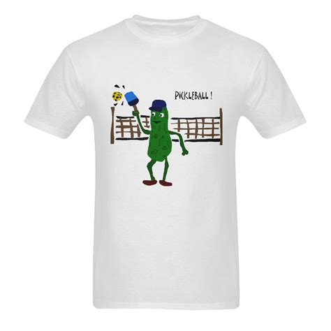 Funny Pickle in Front of Pickleball Net Sunny Men's T- shirt (Model T06) | ID: D109186