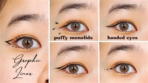 5 simple graphic liners for puffy monolids/ asian hooded eyes - YouTube