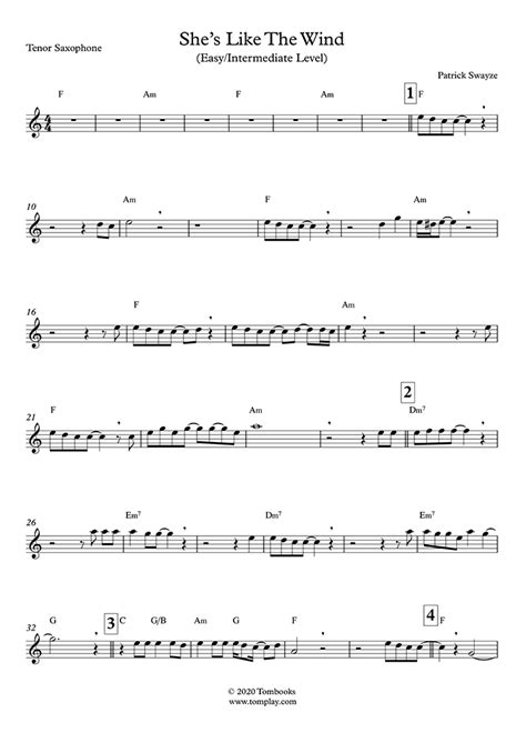 Saxophone Sheet Music Dirty Dancing - She's Like The Wind (Easy ...