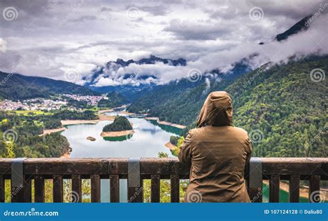 Traveler Relaxing Meditation with Serene View Mountains and Lake Editorial Stock Photo - Image ...