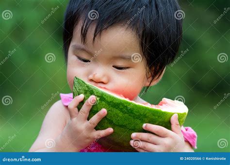 Boy, Eating Watermelon In The Garden Stock Image | CartoonDealer.com ...