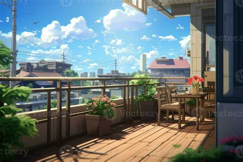 Balcony wooden anime visual novel game. Generate Ai 27736825 Stock ...