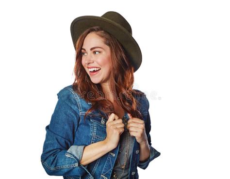 Happy Woman, Fashion Clothes or Hat on Isolated White Background in ...