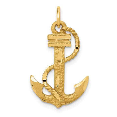 Saris and Things - 14k Yellow Gold Anchor with Rope Charm Pendant ...