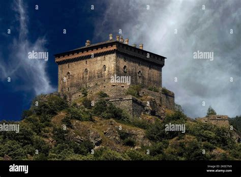 The Castello di Verrès, a formidable fortress completed in 1390, in the Aosta Valley, Italy. The ...