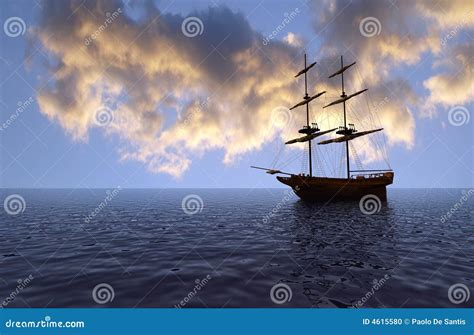 Old ship at sunset stock photo. Image of alone, render - 4615580