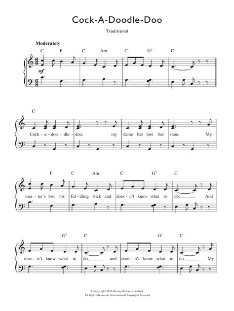 Cock-A-Doodle-Doo by Traditional Nursery Rhyme Sheet Music for Piano & Vocal at Sheet Music Direct