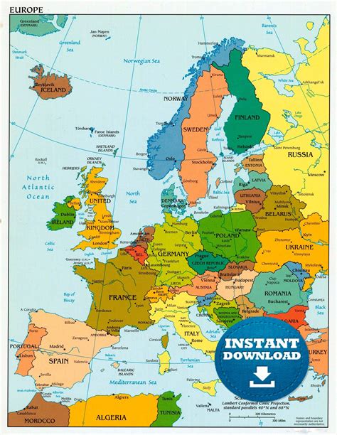 Digital Political Colorful Map of Europe Printable Download | Etsy | Europe map, European map ...