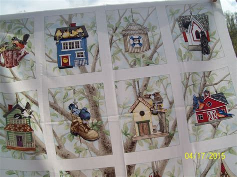 close-up, Spring time bird house's- fabric panel from: www.quiltbug.com | Fabric panels, Holiday ...